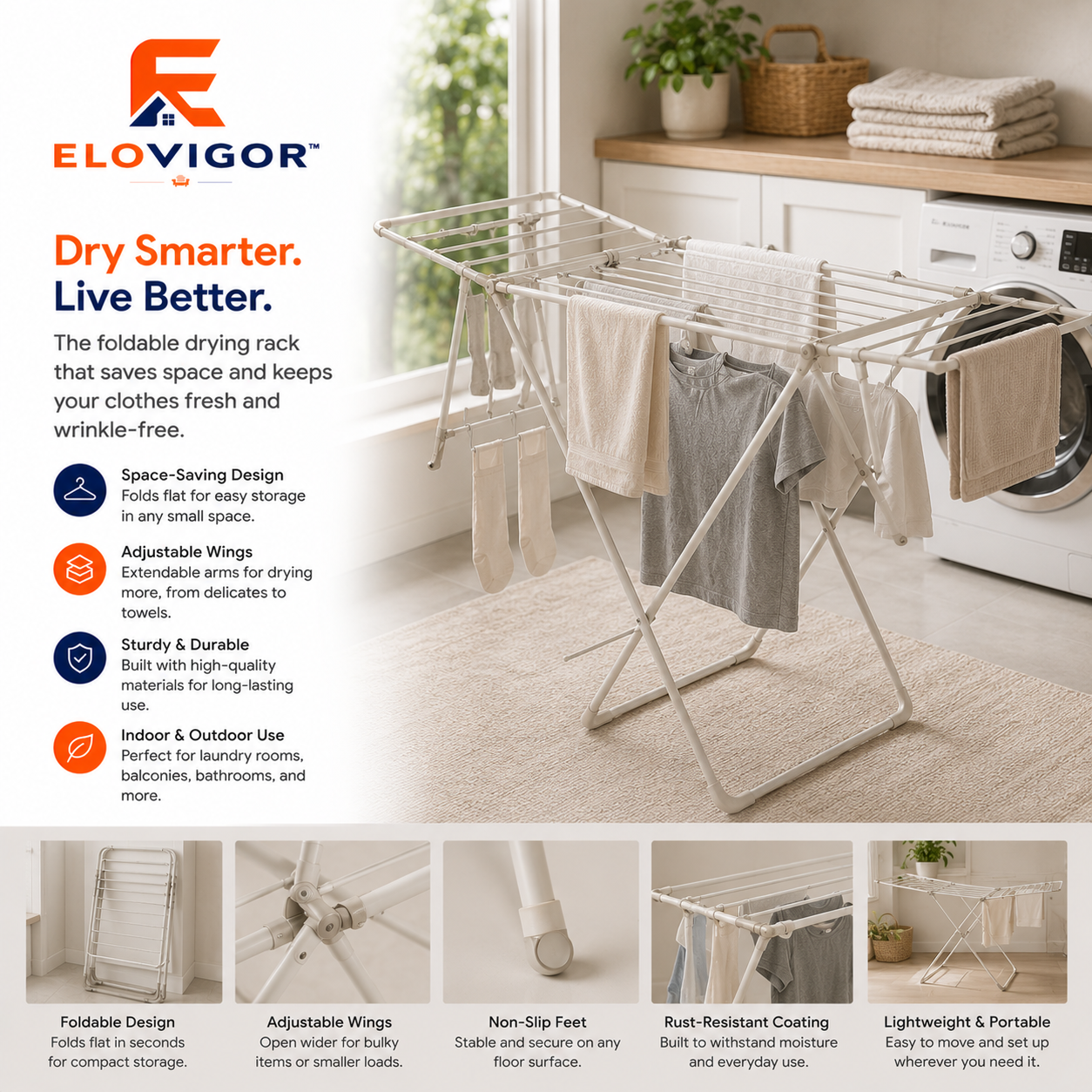 ELOVIGOR™ AirFold Expandable Laundry Drying Rack
