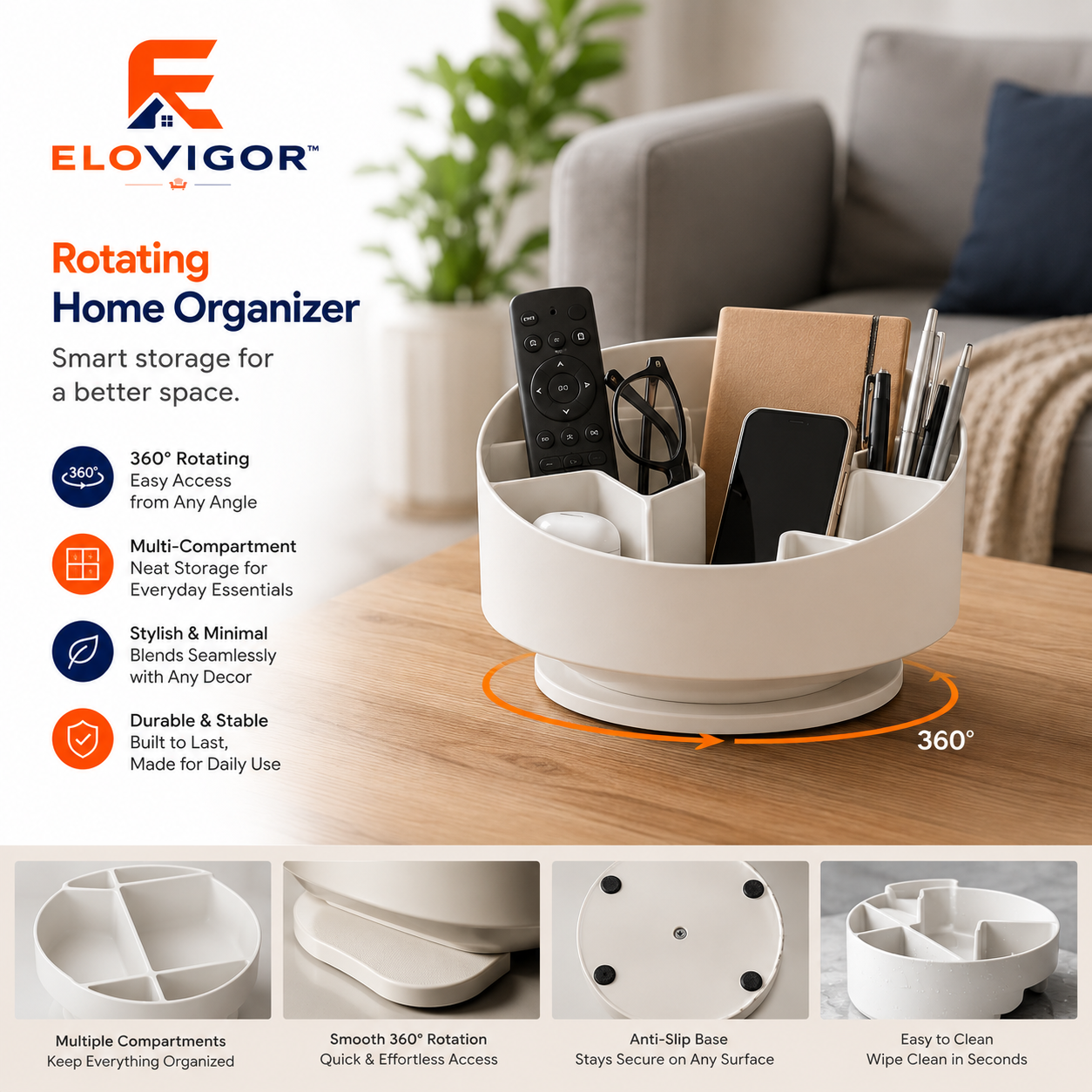 ELOVIGOR™ SpinEase 360° Desk & Home Organizer
