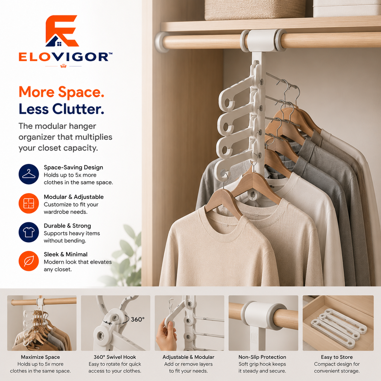 ELOVIGOR™ FlexStack Closet Space Saver Hanger System
